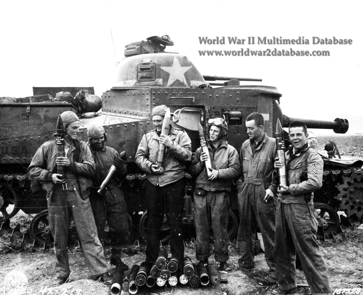M3 Medium Tank Crew of First Armored Division Displays 75 mm Ammunition