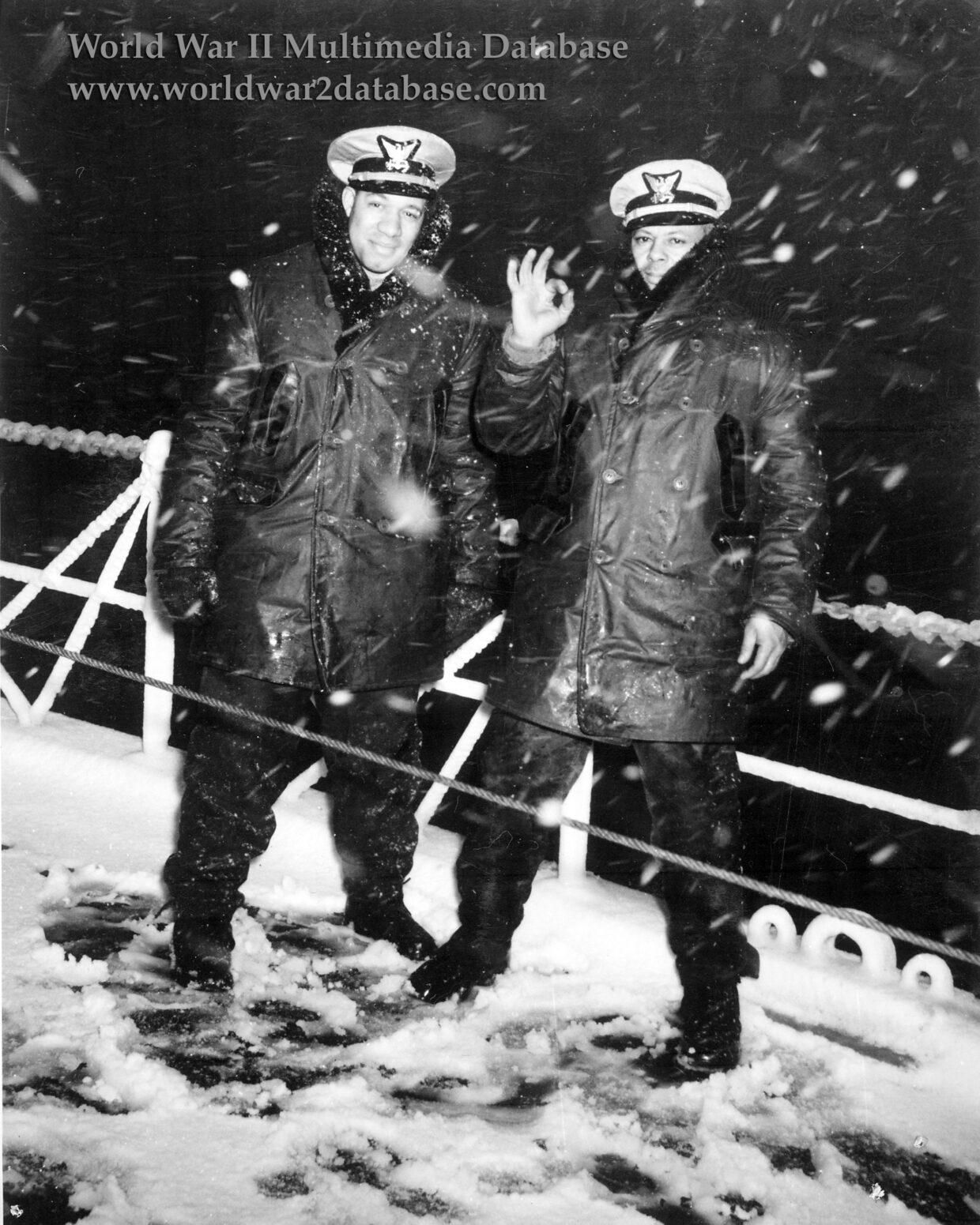 Ensign Joseph Jenkins and Lieutenant Clarence Samuels on USS Sea Cloud (IX-99)