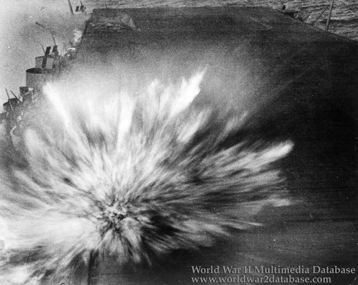 Japanese Bomb Impacts USS Enterprise (CV-6) During Battle of the Eastern Solomons