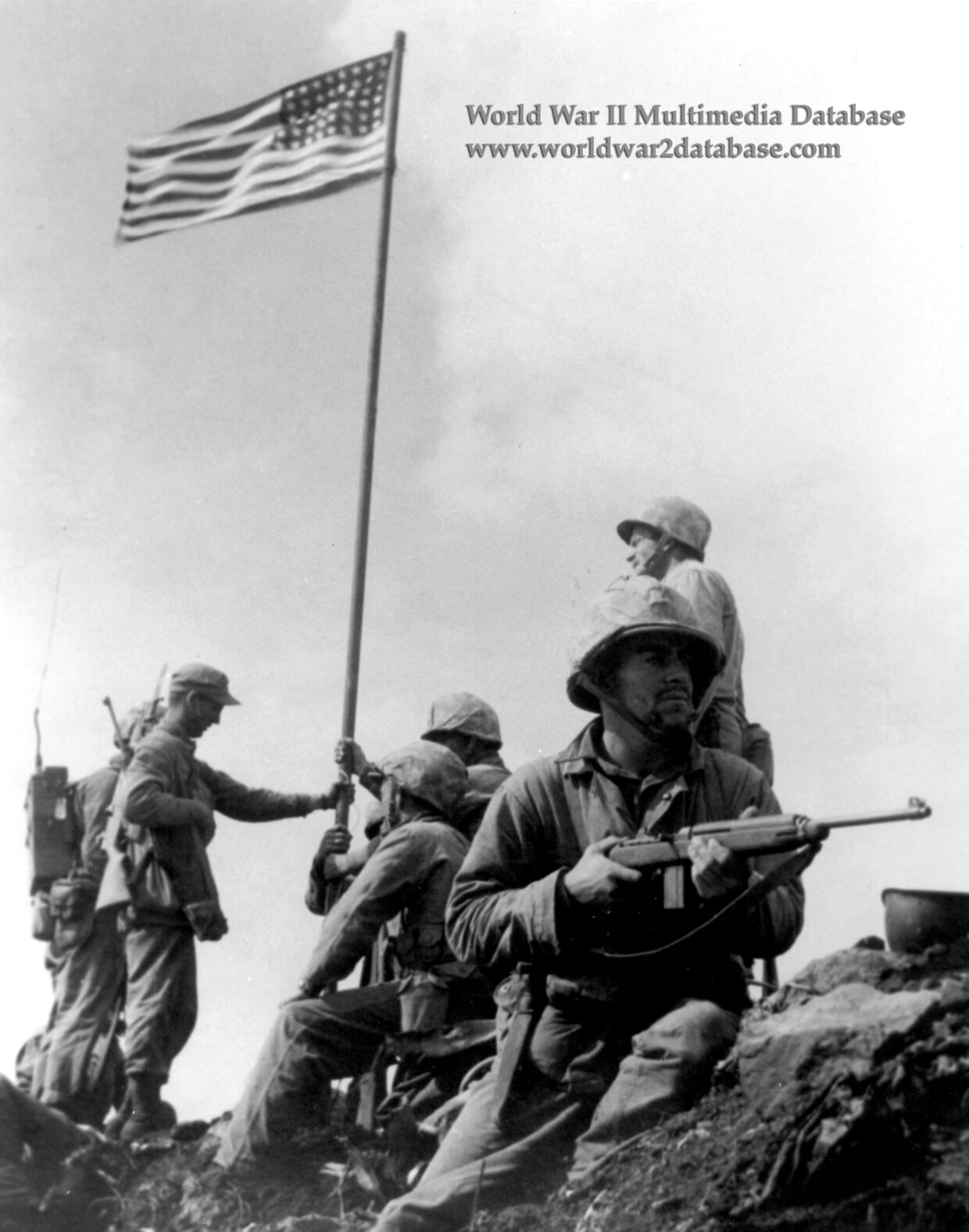 First Flag Raising on Iwo Jima