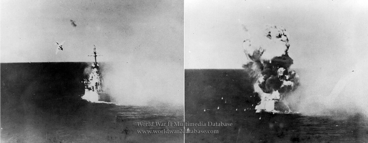 USS Columbia (CL-56) Hit by Kamikaze