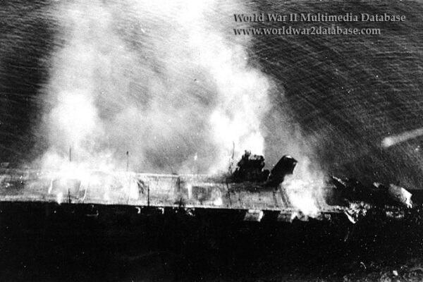 Imperial Japanese Navy Carrier Hiryu Burning and Abandoned