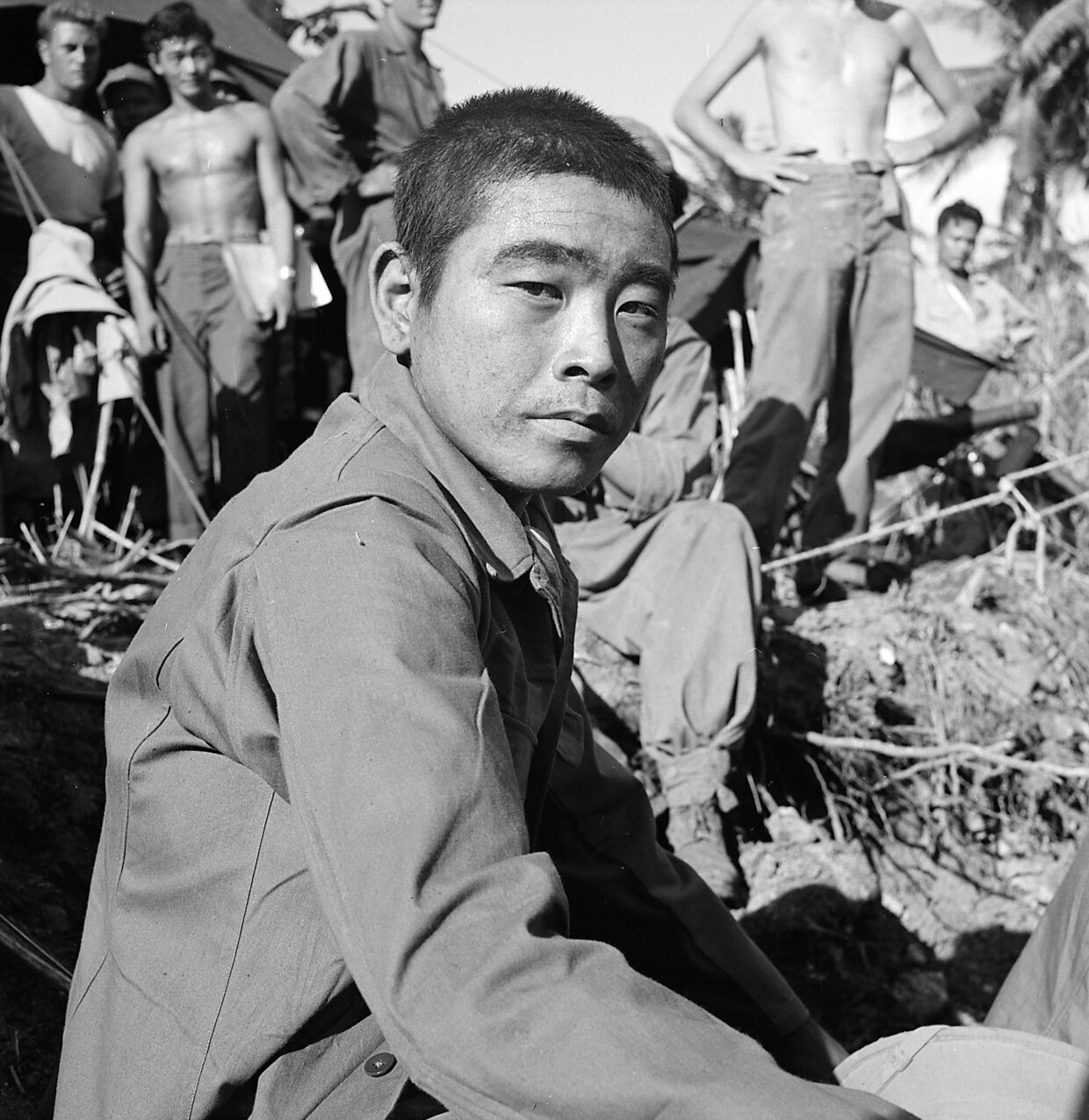 Japanese Prisoner of War on Guam Waits for Interrogation