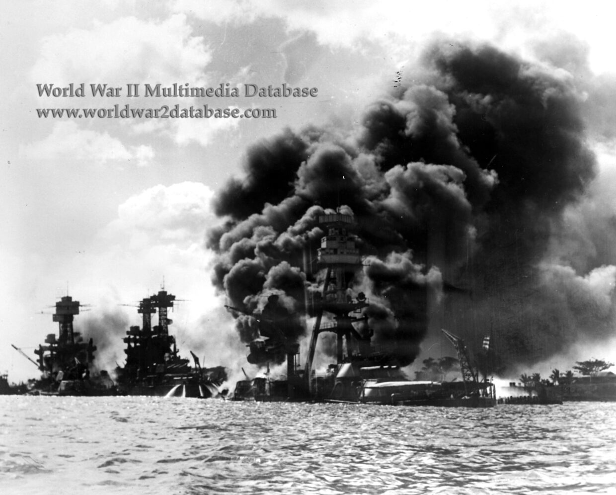 “Battleship Row” After Japanese Attack On Pearl Harbor