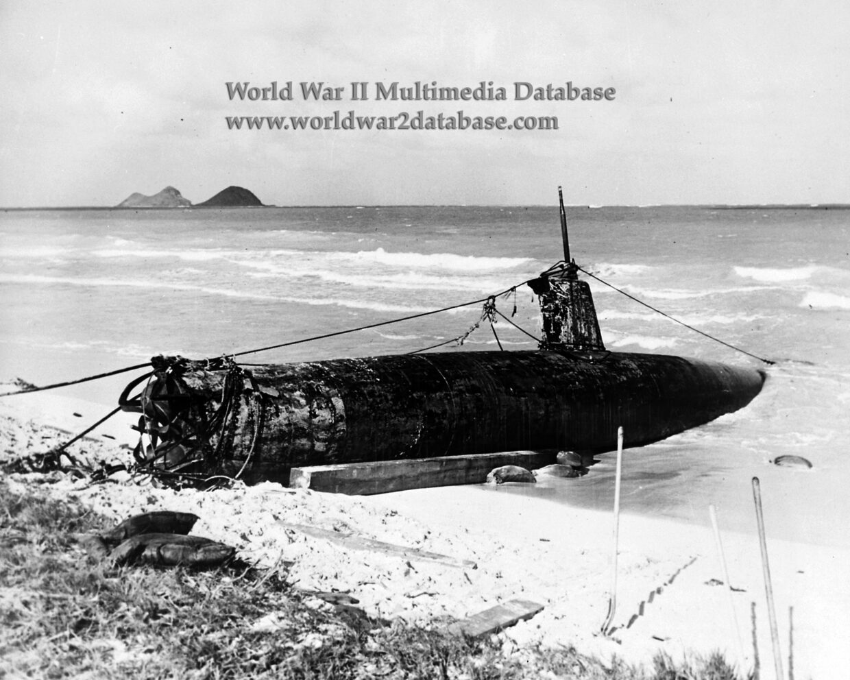 Imperial Japanese Navy Submarine HA-19 After She Was Pulled Up On Shore Near Bellows Field